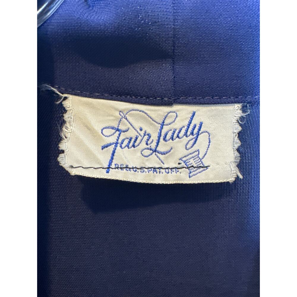 1950s Fair Lady Navy Crepe Button-Front Dress w/ Ribbon Trim medium - Picture 13 of 16